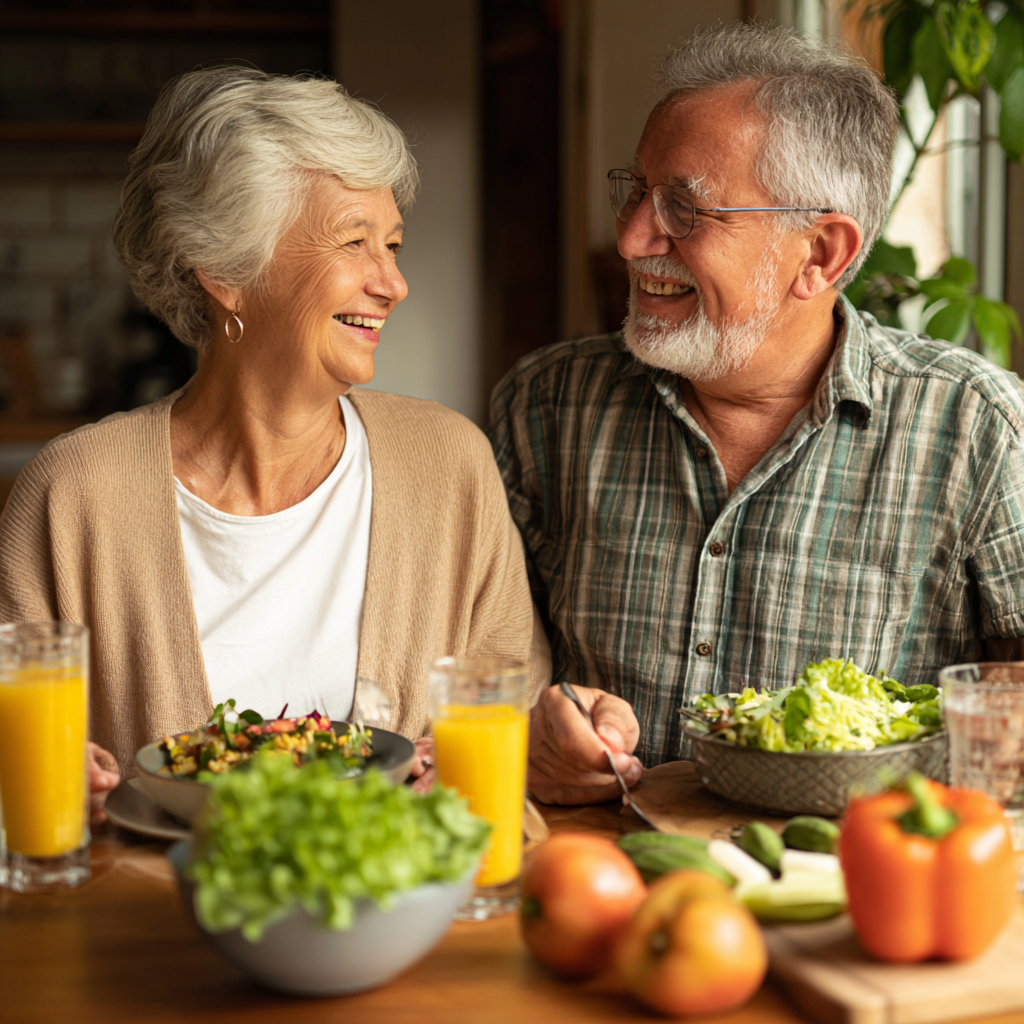 senior couple enjoying healthy meal together